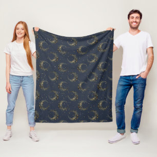 Celestial Moon Gold Starry Night Pattern (1) Fleece Blanket