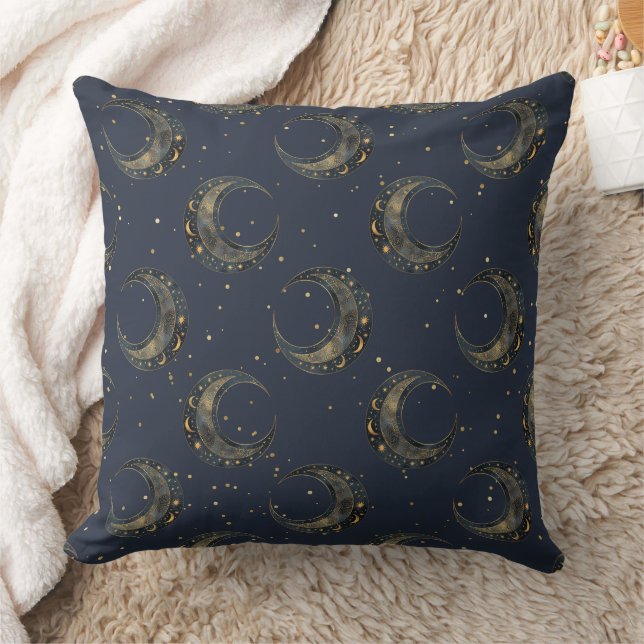 Celestial Moon Gold Starry Night Pattern Cushion (Blanket)
