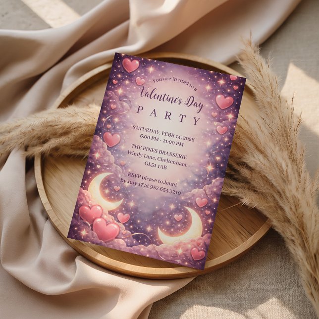 Celestial Moon Hearts Valentine Invitation (Creator Uploaded)