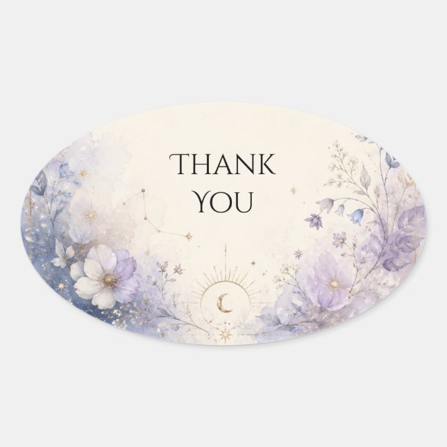 Celestial Moon Lavender Floral Wedding Sticker (Front)