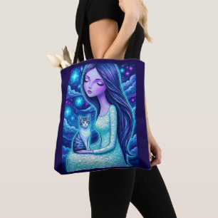 Celestial Moon Maiden Mystical Cat Fantasy Art Tot Tote Bag
