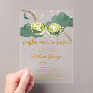 Celestial Moon Matcha Made In Heaven Bridal Shower Acrylic Invitations