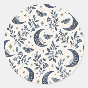 Celestial Moon Moth Wildflower Classic Round Sticker