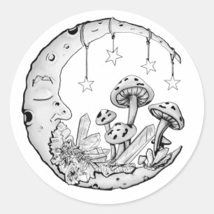 Celestial moon mushroom lover  classic round sticker