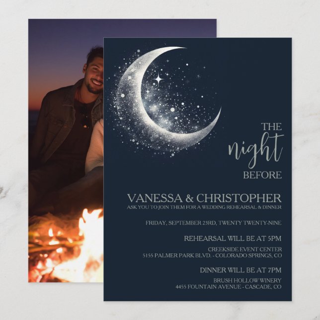 Celestial Moon Night Before Wedding Rehearsal Invitation (Front/Back)