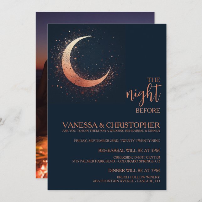 Celestial Moon Night Before Wedding Rehearsal Invitation (Front/Back)