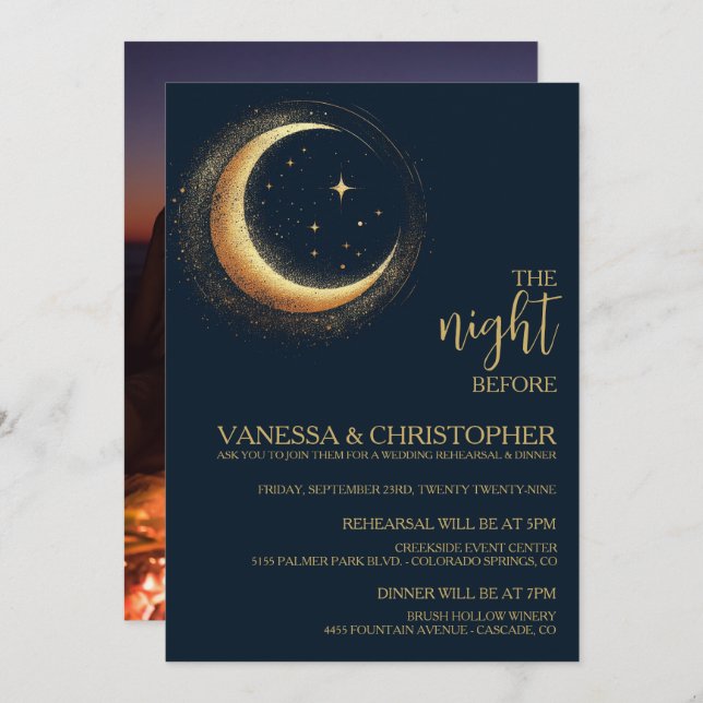 Celestial Moon Night Before Wedding Rehearsal Invitation (Front/Back)