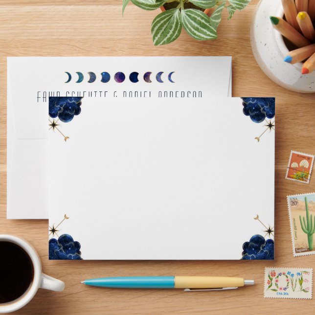 Celestial Moon Phase Wedding Envelope (Desk)