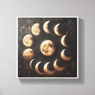 Celestial Moon Phases Cycle - Mystical Gold and Ch Canvas Print