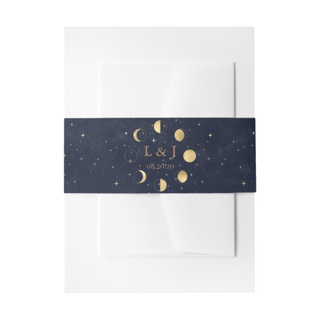 Celestial Moon Phases Midnight Wedding Belly Band Invitation Belly Band (Front Example)