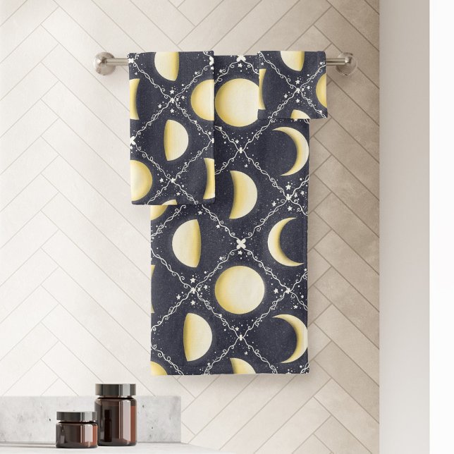 Celestial Moon Phases Pattern Bath Towel Set (Moon Phases Bath Towel Set)