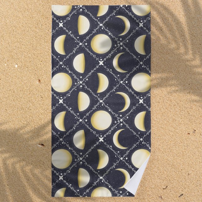 Celestial Moon Phases Pattern Beach Towel (Moon Phases Beach Towel)