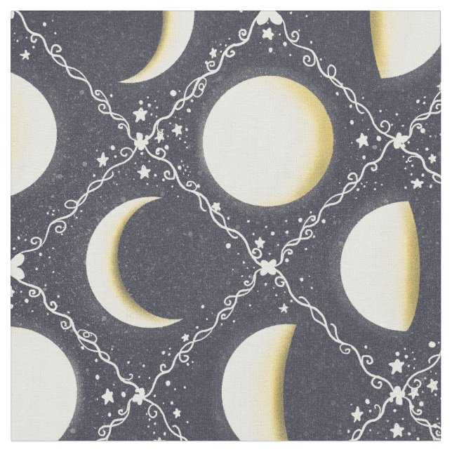 Celestial Moon Phases Pattern Fabric (Close Up)