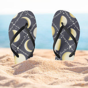 Celestial Moon Phases Pattern Flip Flops