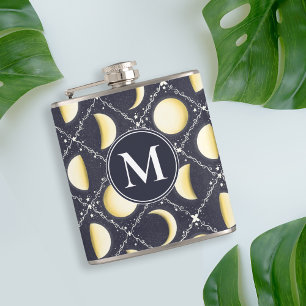 Celestial Moon Phases Pattern Hip Flask