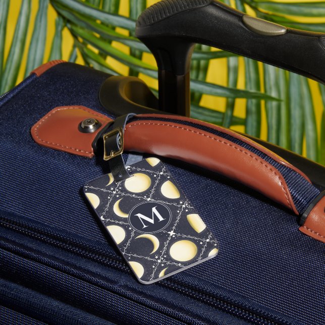 Celestial Moon Phases Pattern Luggage Tag (Front Insitu 1)