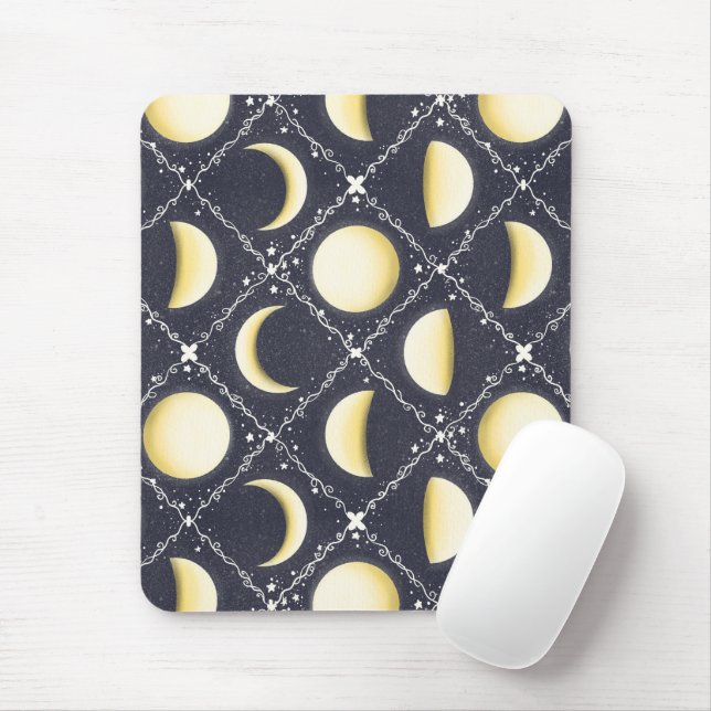 Celestial Moon Phases Pattern Mouse Mat (With Mouse)