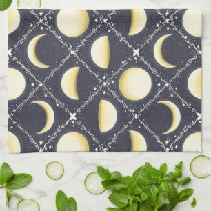 Celestial Moon Phases Pattern Tea Towel
