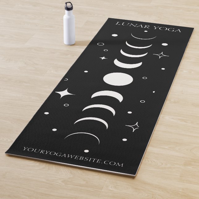Celestial Moon Phases Stars Lunar Black  Yoga Mat (In Situ)
