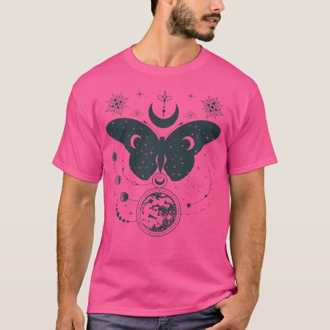 Celestial Moon Phases Wicca Boho Moth Mystical Ast T-Shirt (Front)
