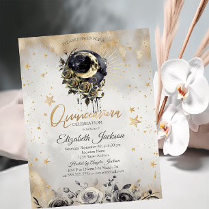 Celestial  Moon Roses Stars Quinceanera  Invitation