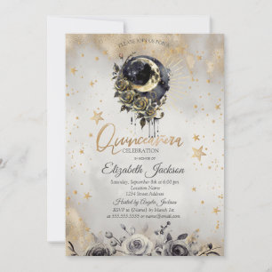 Celestial  Moon Roses Stars Quinceanera  Invitation