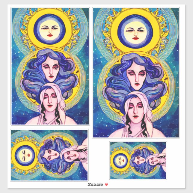 Celestial Moon Sisters Fantasy Abstract Art (Sheet)