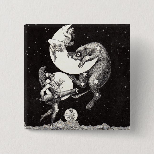 Celestial Moon Sky Universe God Night Illustration 15 Cm Square Badge (Front)