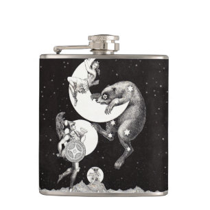 Celestial Moon Sky Universe God Night Illustration Hip Flask