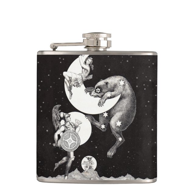 Celestial Moon Sky Universe God Night Illustration Hip Flask (Front)