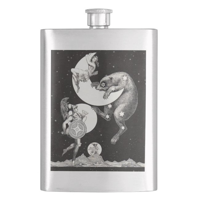 Celestial Moon Sky Universe God Night Illustration Hip Flask (Front)