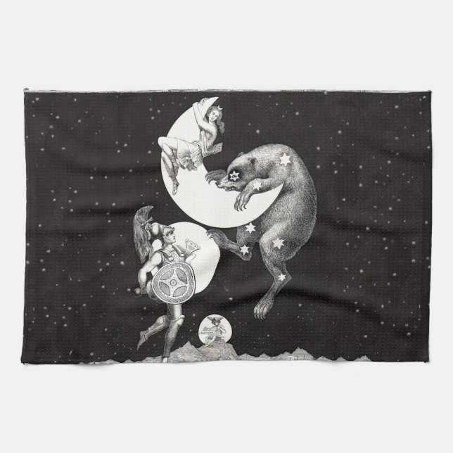Celestial Moon Sky Universe God Night Illustration Tea Towel (Horizontal)