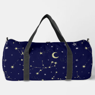 celestial moon star constellation blue duffle bag