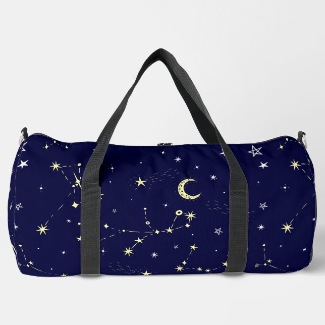 celestial moon star constellation blue duffle bag (Front)