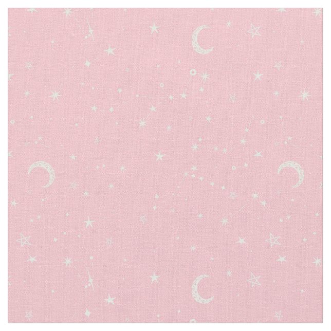 celestial moon star constellation pink fabric (Close Up)
