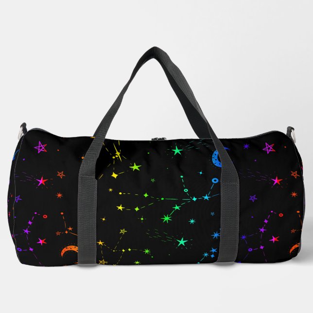 celestial moon star constellation rainbow duffle bag (Front)