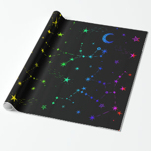 celestial moon star constellation rainbow wrapping paper