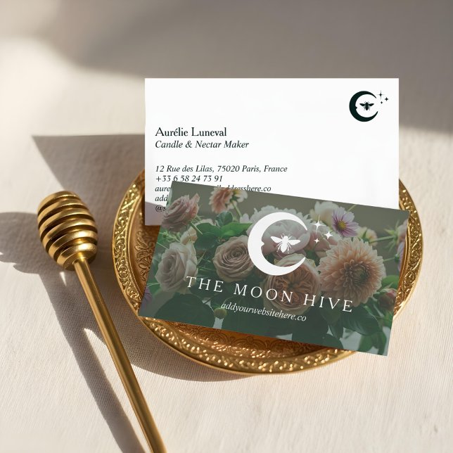 Celestial Moon Star Honey Bee Vintage Floral Business Card (Celestial Moon Star Honey Bee Vintage Floral Business Card)