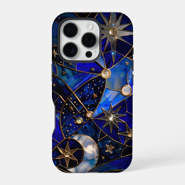 Celestial Moon Starry Night Stained Glass  iPhone Case (Back)