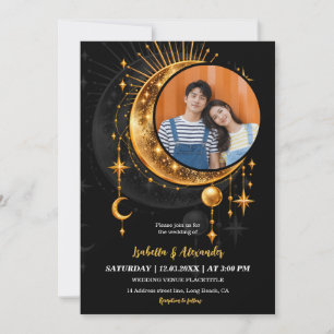 Celestial Moon Starry Night Wedding Photo  Invitation