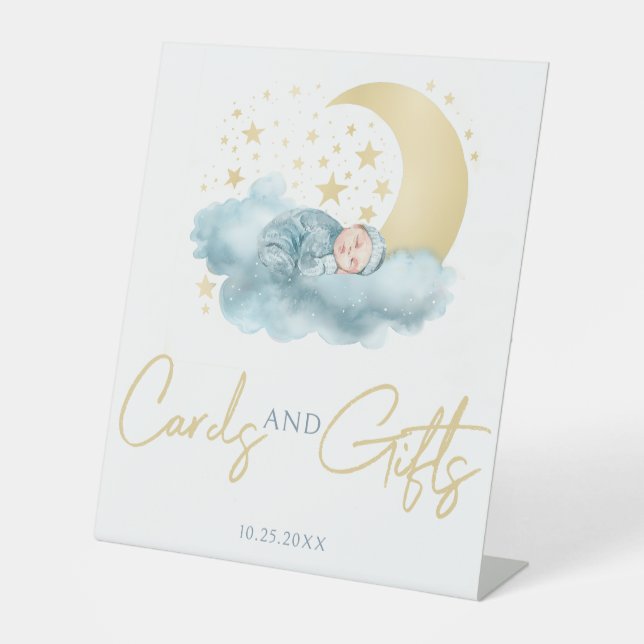 Celestial moon stars baby boy Pedestal Sign (Front)