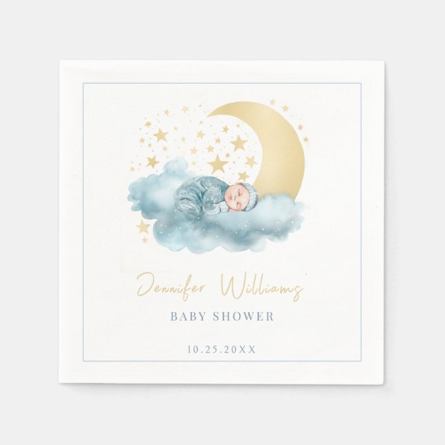 Celestial moon stars baby boy shower paper napkins (Front)