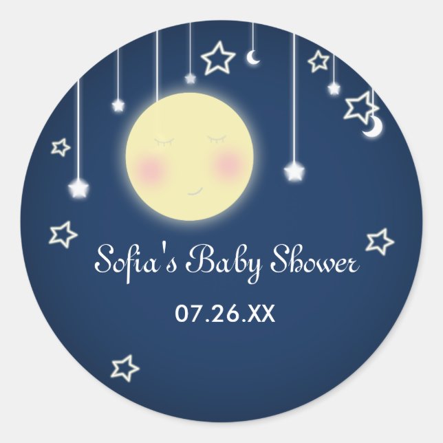 Celestial Moon Stars Baby Shower Party Sticker (Front)