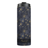 Celestial Moon Stars Blue and Gold Monogram Name