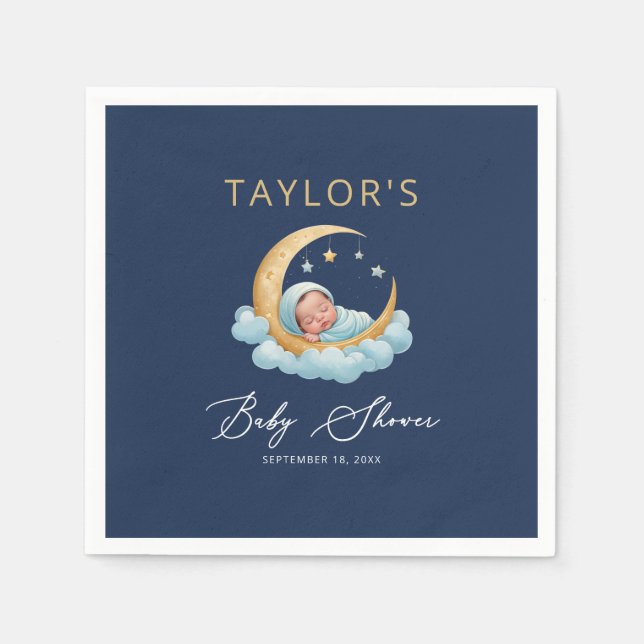 Celestial Moon Stars Clouds Baby Shower Napkins (Front)