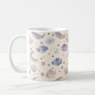 Celestial Moon Stars Clouds Watercolor Pastel Coffee Mug