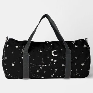 celestial moon stars constellations black duffle bag