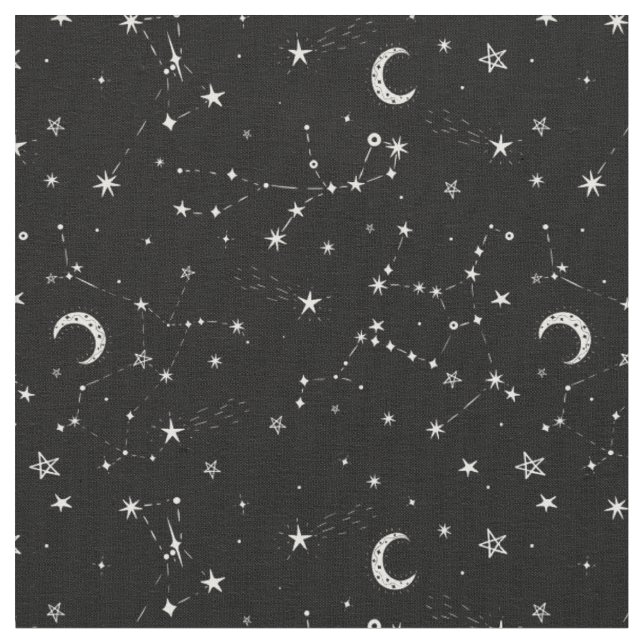 celestial moon stars constellations black fabric (Close Up)