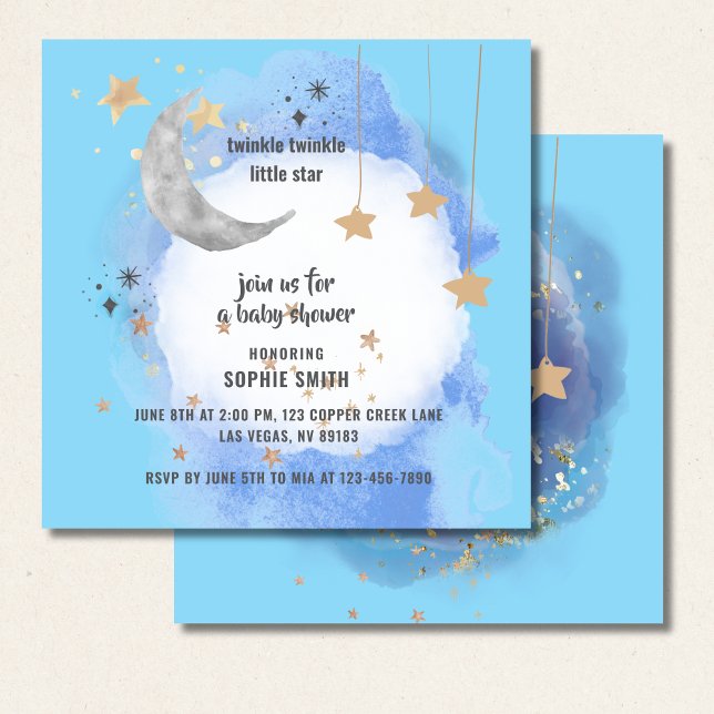 Celestial Moon Stars, Dark Blue And Gold Invitation (Creator Uploaded)