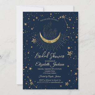 Celestial Moon,Stars Diamonds Blue Bridal Shower  Invitation